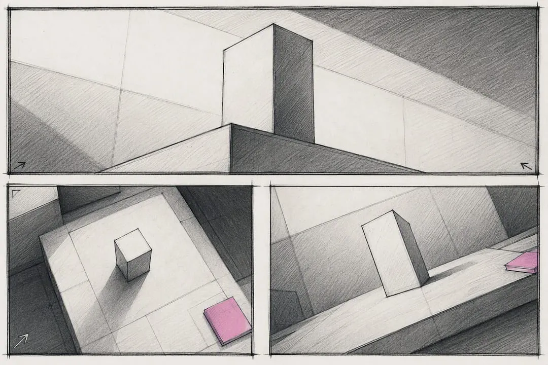 Three camera angles changing visual mood