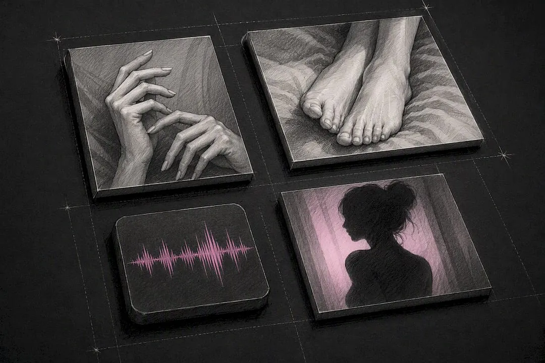 Four faceless content formats shown as panels