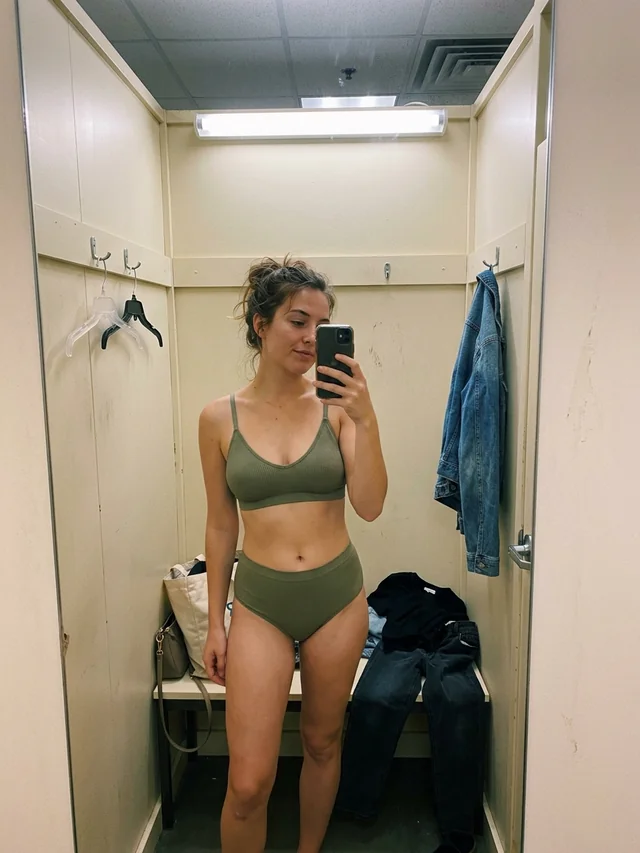 olive set, fitting room, still deciding