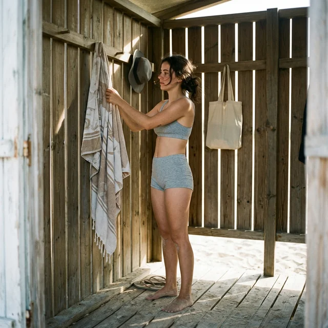 beach hut, towel on the hook